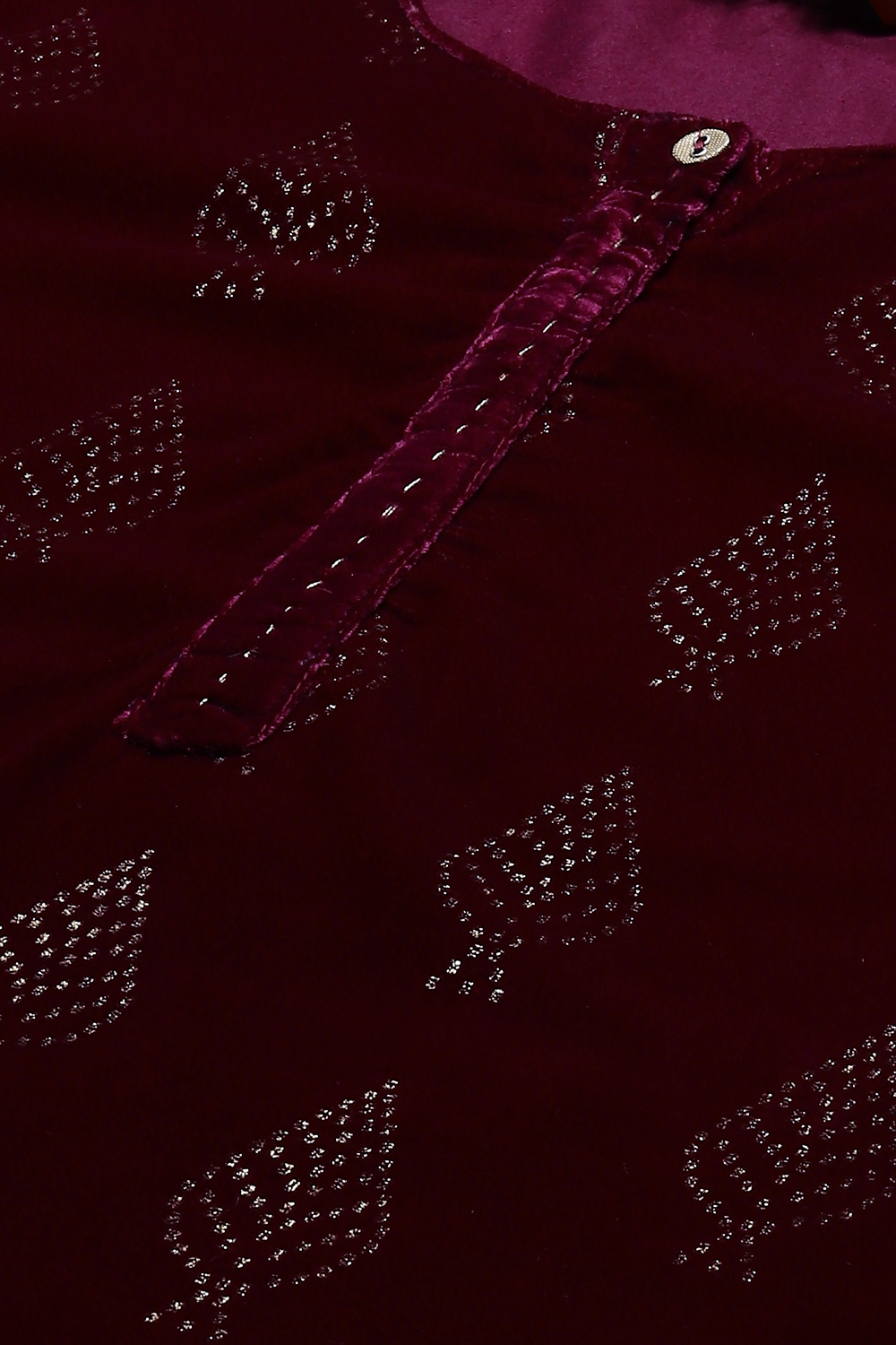 Purple Velvet Straight Kurta image number 1